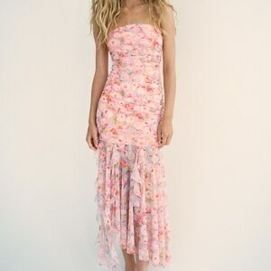 Zara Printed Tulle Bandeau Dress